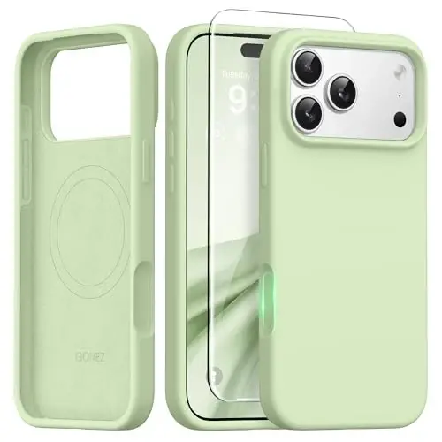 GONEZ Magnetic for iPhone 17 Pro Max Case, [Compatible with MagSafe] Anti-Scratch Microfiber Lining & Screen Protector, Silicone Camera Control, Shockproof Slim Phone Cover 6.9 inch, Green 