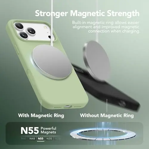 GONEZ Magnetic for iPhone 17 Pro Max Case, Compatible with MagSafe, [Screen Protector + Camera Lens Protector], Liquid Silicone Anti-Scratch Shockproof Protective Phone Case 6.9 inch, Green - 3