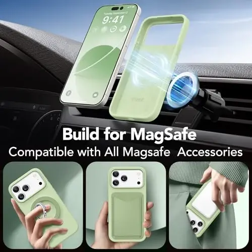 GONEZ Magnetic for iPhone 17 Pro Max Case, [Compatible with MagSafe] Anti-Scratch Microfiber Lining & Screen Protector, Silicone Camera Control, Shockproof Slim Phone Cover 6.9 inch, Green - 3