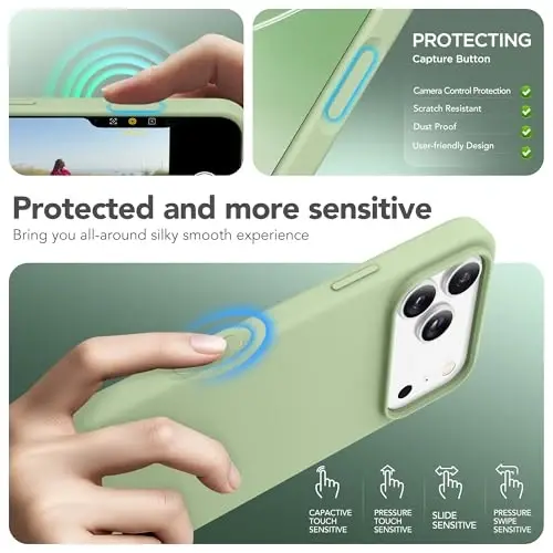 GONEZ Magnetic for iPhone 17 Pro Max Case, Compatible with MagSafe, [Screen Protector + Camera Lens Protector], Liquid Silicone Anti-Scratch Shockproof Protective Phone Case 6.9 inch, Green - 5