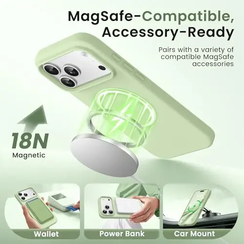 GONEZ Magnetic for iPhone 17 Pro Max Case, [Compatible with MagSafe] Anti-Scratch Microfiber Lining & Screen Protector, Silicone Camera Control, Shockproof Slim Phone Cover 6.9 inch, Green 