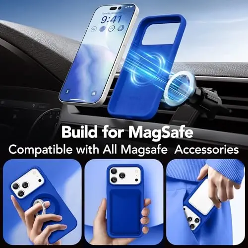 GONEZ Magnetic for iPhone 17 Pro Max Case, [Compatible with MagSafe] Anti-Scratch Microfiber Lining & Screen Protector, Silicone Camera Control, Shockproof Slim Phone Cover 6.9 inch, Klein Blue - 5