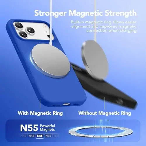 GONEZ Magnetic for iPhone 17 Pro Max Case, Compatible with MagSafe, [Screen Protector + Camera Lens Protector], Liquid Silicone Anti-Scratch Shockproof Protective Phone Case 6.9 inch, Klein Blue - 3