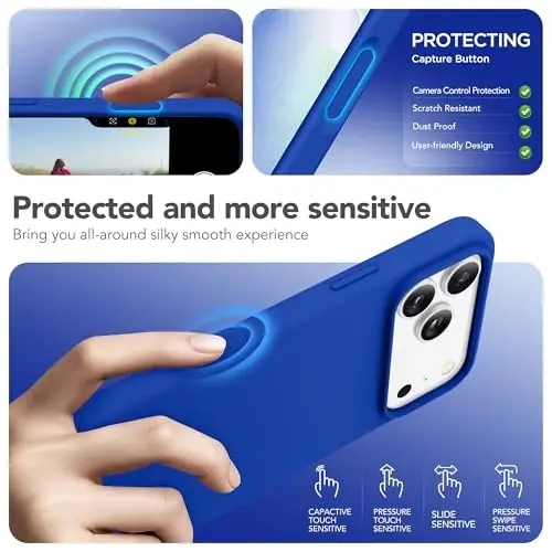 GONEZ Magnetic for iPhone 17 Pro Max Case, Compatible with MagSafe, [Screen Protector + Camera Lens Protector], Liquid Silicone Anti-Scratch Shockproof Protective Phone Case 6.9 inch, Klein Blue - 5
