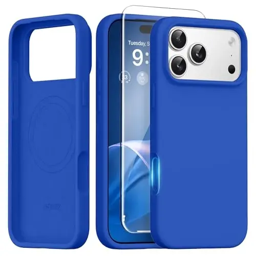 GONEZ Magnetic for iPhone 17 Pro Max Case, [Compatible with MagSafe] Anti-Scratch Microfiber Lining & Screen Protector, Silicone Camera Control, Shockproof Slim Phone Cover 6.9 inch, Klein Blue 