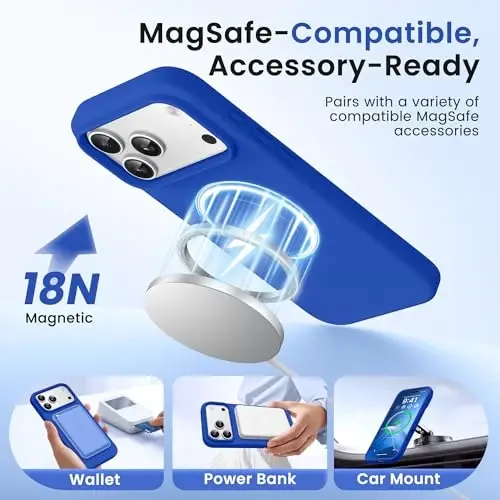 GONEZ Magnetic for iPhone 17 Pro Max Case, [Compatible with MagSafe] Anti-Scratch Microfiber Lining & Screen Protector, Silicone Camera Control, Shockproof Slim Phone Cover 6.9 inch, Klein Blue 