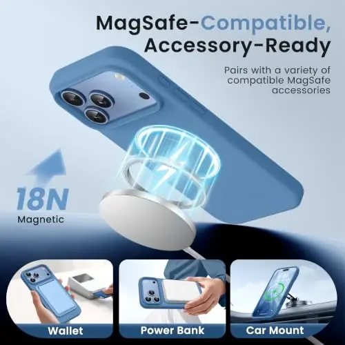 GONEZ Magnetic for iPhone 17 Pro Max Case, [Compatible with MagSafe] Anti-Scratch Microfiber Lining & Screen Protector, Silicone Camera Control, Shockproof Slim Phone Cover 6.9 inch, Lake Blue - 2