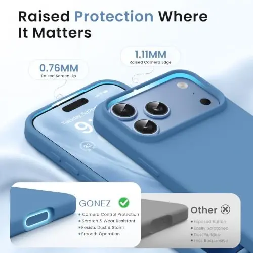 GONEZ Magnetic for iPhone 17 Pro Max Case, [Compatible with MagSafe] Anti-Scratch Microfiber Lining & Screen Protector, Silicone Camera Control, Shockproof Slim Phone Cover 6.9 inch, Lake Blue - 3