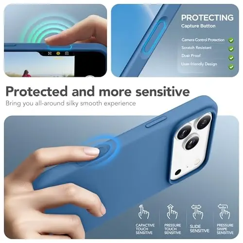 GONEZ Magnetic for iPhone 17 Pro Max Case, Compatible with MagSafe, [Screen Protector + Camera Lens Protector], Liquid Silicone Anti-Scratch Shockproof Protective Phone Case 6.9 inch, Lake Blue - 5