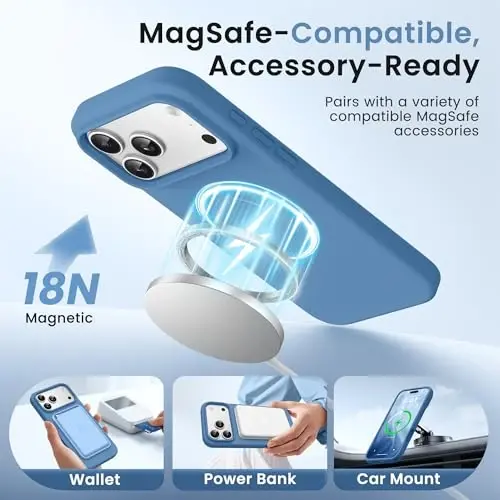 GONEZ Magnetic for iPhone 17 Pro Max Case, [Compatible with MagSafe] Anti-Scratch Microfiber Lining & Screen Protector, Silicone Camera Control, Shockproof Slim Phone Cover 6.9 inch, Lake Blue 