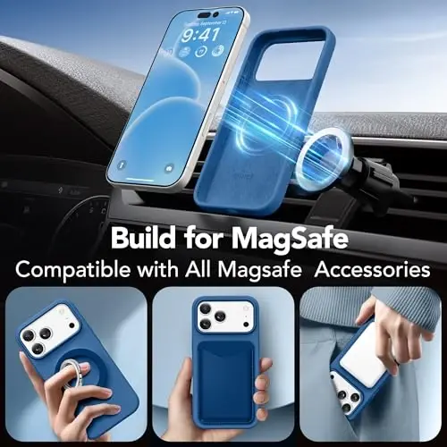 GONEZ Magnetic for iPhone 17 Pro Max Case, Compatible with MagSafe, [Screen Protector + Camera Lens Protector], Liquid Silicone Anti-Scratch Shockproof Protective Phone Case 6.9 inch, Lake Blue - 4