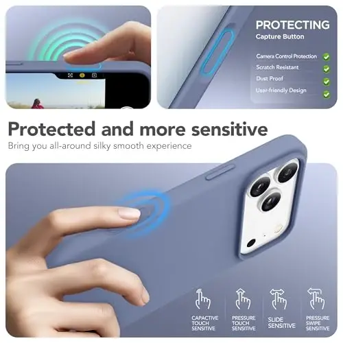 GONEZ Magnetic for iPhone 17 Pro Max Case, Compatible with MagSafe, [Screen Protector + Camera Lens Protector], Liquid Silicone Anti-Scratch Shockproof Protective Phone Case 6.9 inch, Lavender Gray - 5