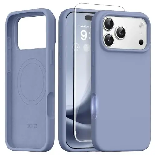 GONEZ Magnetic for iPhone 17 Pro Max Case, [Compatible with MagSafe] Anti-Scratch Microfiber Lining & Screen Protector, Silicone Camera Control, Shockproof Slim Phone Cover 6.9 inch, Lavender Gray 