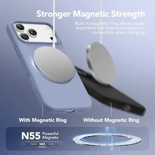 GONEZ Magnetic for iPhone 17 Pro Max Case, [Compatible with MagSafe] Anti-Scratch Microfiber Lining & Screen Protector, Silicone Camera Control, Shockproof Slim Phone Cover 6.9 inch, Lavender Gray - 4