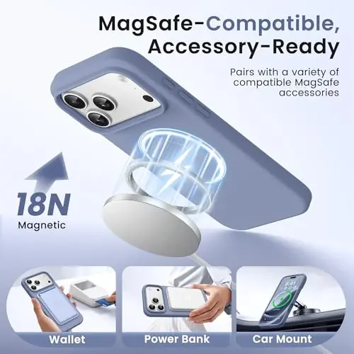 GONEZ Magnetic for iPhone 17 Pro Max Case, [Compatible with MagSafe] Anti-Scratch Microfiber Lining & Screen Protector, Silicone Camera Control, Shockproof Slim Phone Cover 6.9 inch, Lavender Gray 