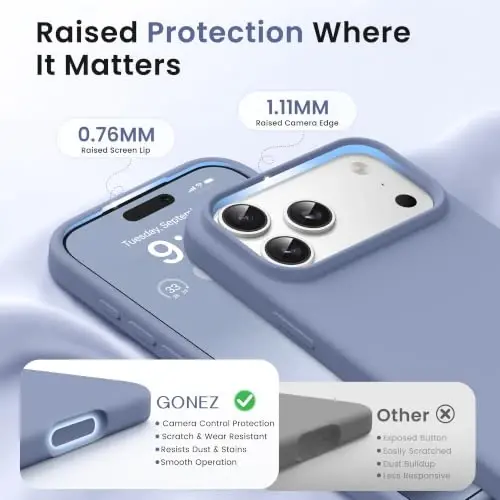 GONEZ Magnetic for iPhone 17 Pro Max Case, [Compatible with MagSafe] Anti-Scratch Microfiber Lining & Screen Protector, Silicone Camera Control, Shockproof Slim Phone Cover 6.9 inch, Lavender Gray - 3