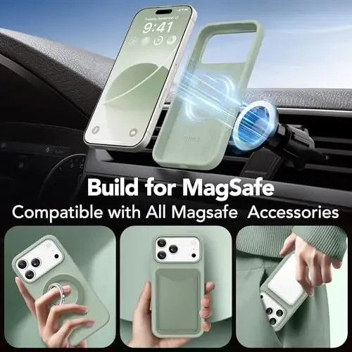 GONEZ Magnetic for iPhone 17 Pro Max Case, Compatible with MagSafe, [Screen Protector + Camera Lens Protector], Liquid Silicone Anti-Scratch Shockproof Protective Phone Case 6.9 inch, Light Green - 4