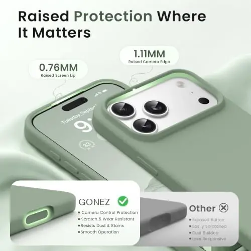 GONEZ Magnetic for iPhone 17 Pro Max Case, Silicone Cover Light Green | Compatible with MagSafe, Camera Button & Screen Protector, Microfiber Lining, 3 Layers Soft Gel Rubber Shockproof Slim 6.9