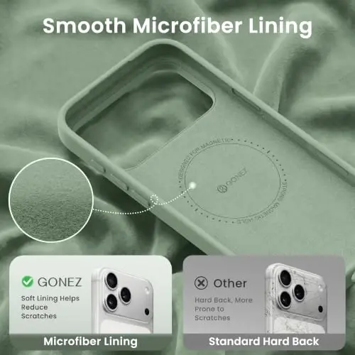 GONEZ Magnetic for iPhone 17 Pro Max Case, Silicone Cover Light Green | Compatible with MagSafe, Camera Button & Screen Protector, Microfiber Lining, 3 Layers Soft Gel Rubber Shockproof Slim 6.9