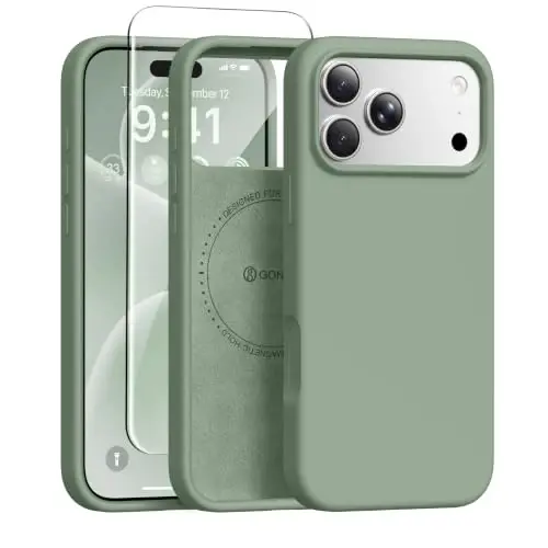 GONEZ Magnetic for iPhone 17 Pro Max Case, Silicone Cover Light Green | Compatible with MagSafe, Camera Button & Screen Protector, Microfiber Lining, 3 Layers Soft Gel Rubber Shockproof Slim 6.9