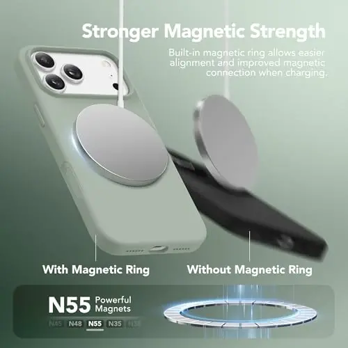 GONEZ Magnetic for iPhone 17 Pro Max Case, Compatible with MagSafe, [Screen Protector + Camera Lens Protector], Liquid Silicone Anti-Scratch Shockproof Protective Phone Case 6.9 inch, Light Green - 3