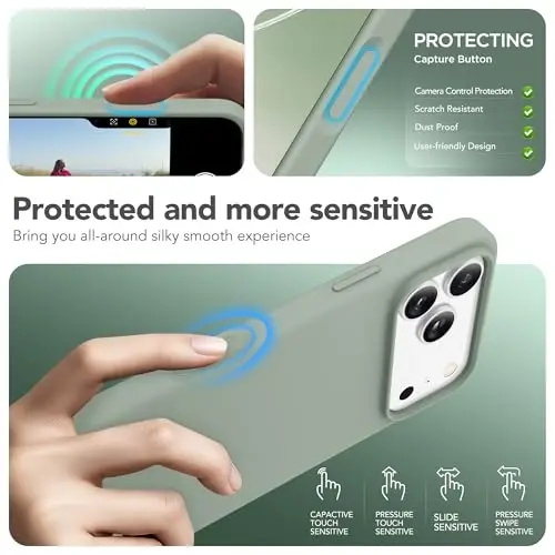 GONEZ Magnetic for iPhone 17 Pro Max Case, Compatible with MagSafe, [Screen Protector + Camera Lens Protector], Liquid Silicone Anti-Scratch Shockproof Protective Phone Case 6.9 inch, Light Green - 5