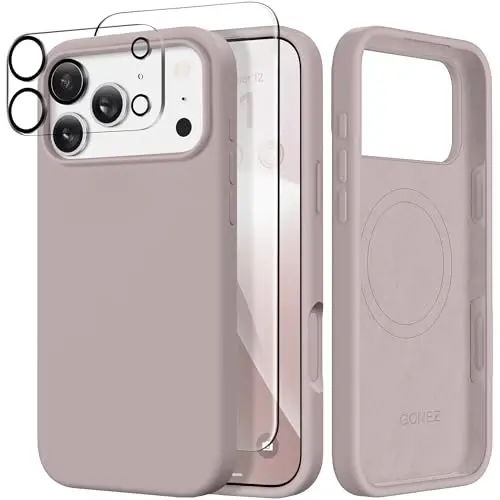 GONEZ Magnetic for iPhone 17 Pro Max Case, Compatible with MagSafe, [Screen Protector + Camera Lens Protector], Liquid Silicone Anti-Scratch Shockproof Protective Phone Case 6.9 inch, Light Taro 