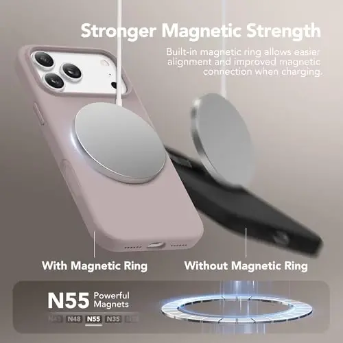 GONEZ Magnetic for iPhone 17 Pro Max Case, Compatible with MagSafe, [Screen Protector + Camera Lens Protector], Liquid Silicone Anti-Scratch Shockproof Protective Phone Case 6.9 inch, Light Taro - 3