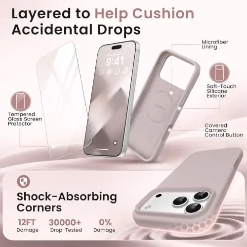 GONEZ Magnetic for iPhone 17 Pro Max Case, [Compatible with MagSafe] Anti-Scratch Microfiber Lining & Screen Protector, Silicone Camera Control, Shockproof Slim Phone Cover 6.9 inch, Light Taro - 4