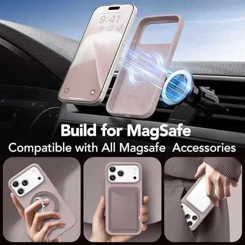 GONEZ Magnetic for iPhone 17 Pro Max Case, Compatible with MagSafe, [Screen Protector + Camera Lens Protector], Liquid Silicone Anti-Scratch Shockproof Protective Phone Case 6.9 inch, Light Taro - 4