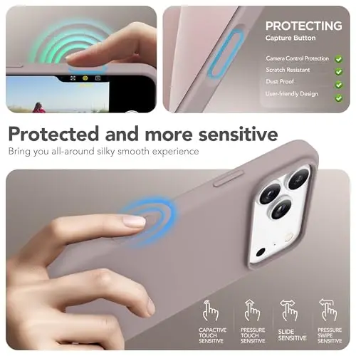 GONEZ Magnetic for iPhone 17 Pro Max Case, Compatible with MagSafe, [Screen Protector + Camera Lens Protector], Liquid Silicone Anti-Scratch Shockproof Protective Phone Case 6.9 inch, Light Taro - 5