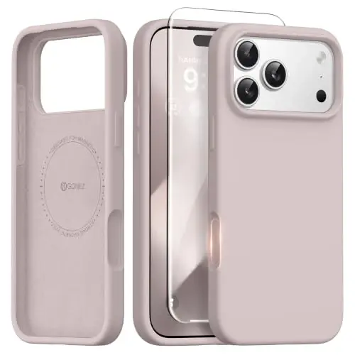 GONEZ Magnetic for iPhone 17 Pro Max Case, [Compatible with MagSafe] Anti-Scratch Microfiber Lining & Screen Protector, Silicone Camera Control, Shockproof Slim Phone Cover 6.9 inch, Light Taro 