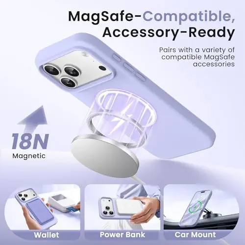GONEZ Magnetic for iPhone 17 Pro Max Case, [Compatible with MagSafe] Anti-Scratch Microfiber Lining & Screen Protector, Silicone Camera Control, Shockproof Slim Phone Cover 6.9 inch, Lilac 