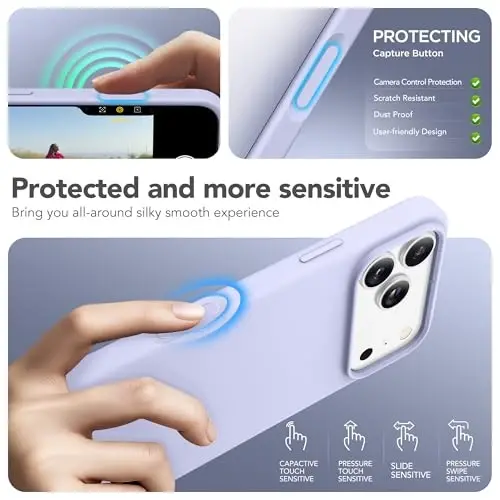 GONEZ Magnetic for iPhone 17 Pro Max Case, Compatible with MagSafe, [Screen Protector + Camera Lens Protector], Liquid Silicone Anti-Scratch Shockproof Protective Phone Case 6.9 inch, Lilac - 5