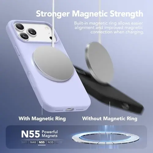 GONEZ Magnetic for iPhone 17 Pro Max Case, [Compatible with MagSafe] Anti-Scratch Microfiber Lining & Screen Protector, Silicone Camera Control, Shockproof Slim Phone Cover 6.9 inch, Lilac - 4