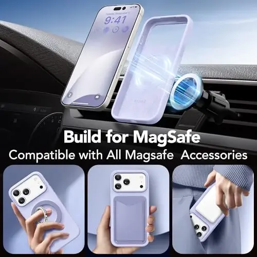 GONEZ Magnetic for iPhone 17 Pro Max Case, [Compatible with MagSafe] Anti-Scratch Microfiber Lining & Screen Protector, Silicone Camera Control, Shockproof Slim Phone Cover 6.9 inch, Lilac - 5
