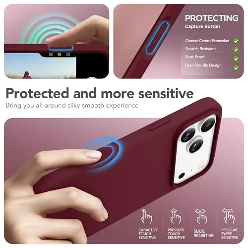 GONEZ Magnetic for iPhone 17 Pro Max Case, Compatible with MagSafe, [Screen Protector + Camera Lens Protector], Liquid Silicone Anti-Scratch Shockproof Protective Phone Case 6.9 inch, Maroon - 5