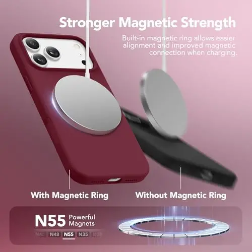 GONEZ Magnetic for iPhone 17 Pro Max Case, Compatible with MagSafe, [Screen Protector + Camera Lens Protector], Liquid Silicone Anti-Scratch Shockproof Protective Phone Case 6.9 inch, Maroon - 3