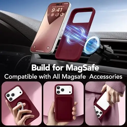 GONEZ Magnetic for iPhone 17 Pro Max Case, Compatible with MagSafe, [Screen Protector + Camera Lens Protector], Liquid Silicone Anti-Scratch Shockproof Protective Phone Case 6.9 inch, Maroon - 4