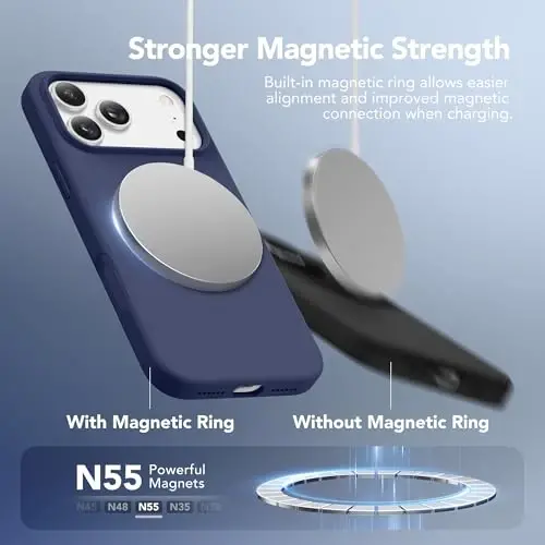 GONEZ Magnetic for iPhone 17 Pro Max Case, Compatible with MagSafe, [Screen Protector + Camera Lens Protector], Liquid Silicone Anti-Scratch Shockproof Protective Phone Case 6.9 inch, Midnight Blue - 3