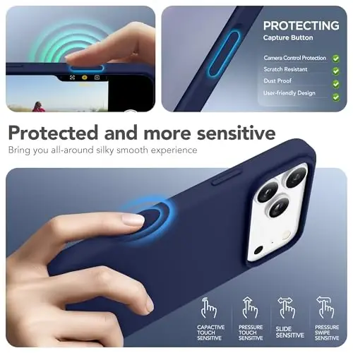 GONEZ Magnetic for iPhone 17 Pro Max Case, Compatible with MagSafe, [Screen Protector + Camera Lens Protector], Liquid Silicone Anti-Scratch Shockproof Protective Phone Case 6.9 inch, Midnight Blue - 5