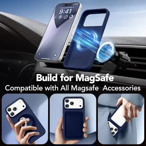 GONEZ Magnetic for iPhone 17 Pro Max Case, [Compatible with MagSafe] Anti-Scratch Microfiber Lining & Screen Protector, Silicone Camera Control, Shockproof Slim Phone Cover 6.9 inch, Midnight Blue - 5