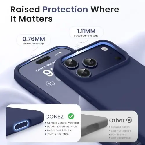GONEZ Magnetic for iPhone 17 Pro Max Case, [Compatible with MagSafe] Anti-Scratch Microfiber Lining & Screen Protector, Silicone Camera Control, Shockproof Slim Phone Cover 6.9 inch, Midnight Blue - 3