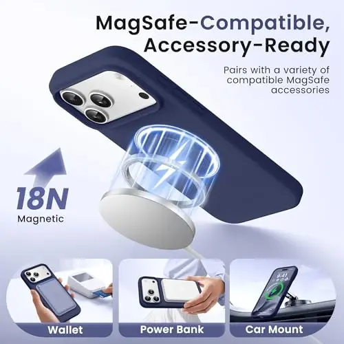 GONEZ Magnetic for iPhone 17 Pro Max Case, [Compatible with MagSafe] Anti-Scratch Microfiber Lining & Screen Protector, Silicone Camera Control, Shockproof Slim Phone Cover 6.9 inch, Midnight Blue 