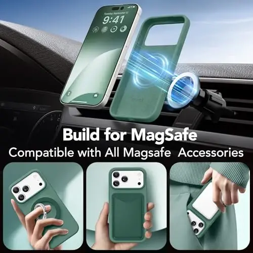 GONEZ Magnetic for iPhone 17 Pro Max Case, Compatible with MagSafe, [Screen Protector + Camera Lens Protector], Liquid Silicone Anti-Scratch Shockproof Protective Phone Case 6.9 inch, Midnight Green - 4