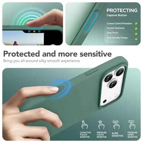 GONEZ Magnetic for iPhone 17 Pro Max Case, Compatible with MagSafe, [Screen Protector + Camera Lens Protector], Liquid Silicone Anti-Scratch Shockproof Protective Phone Case 6.9 inch, Midnight Green - 5