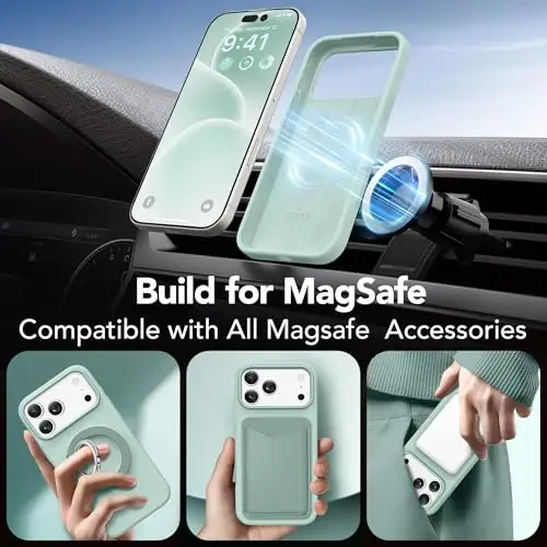 GONEZ Magnetic for iPhone 17 Pro Max Case, Compatible with MagSafe, [Screen Protector + Camera Lens Protector], Liquid Silicone Anti-Scratch Shockproof Protective Phone Case 6.9 inch, Mint Green - 4