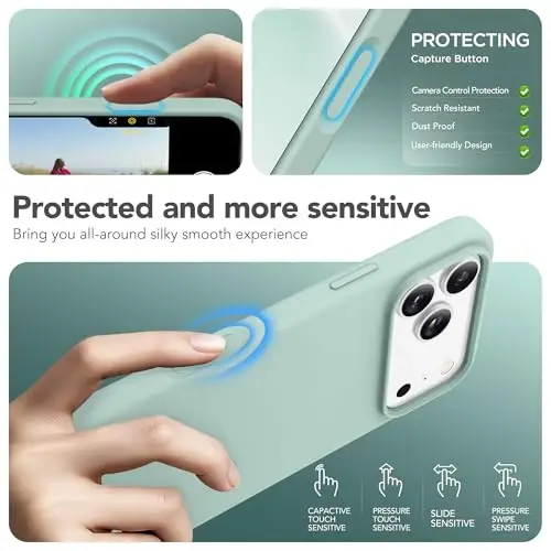 GONEZ Magnetic for iPhone 17 Pro Max Case, Compatible with MagSafe, [Screen Protector + Camera Lens Protector], Liquid Silicone Anti-Scratch Shockproof Protective Phone Case 6.9 inch, Mint Green - 5