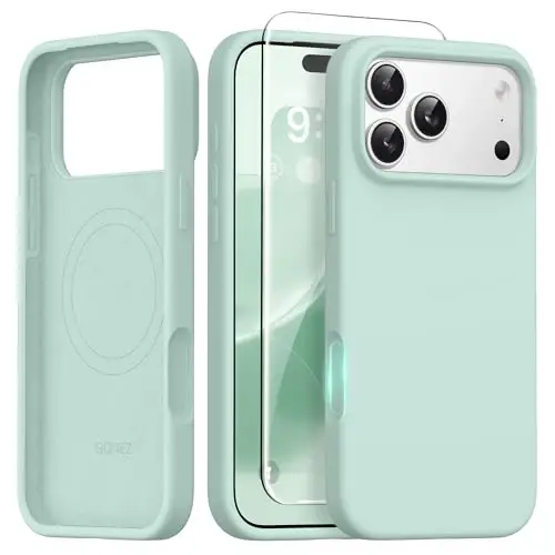 GONEZ Magnetic for iPhone 17 Pro Max Case, [Compatible with MagSafe] Anti-Scratch Microfiber Lining & Screen Protector, Silicone Camera Control, Shockproof Slim Phone Cover 6.9 inch, Mint Green - GONEZ