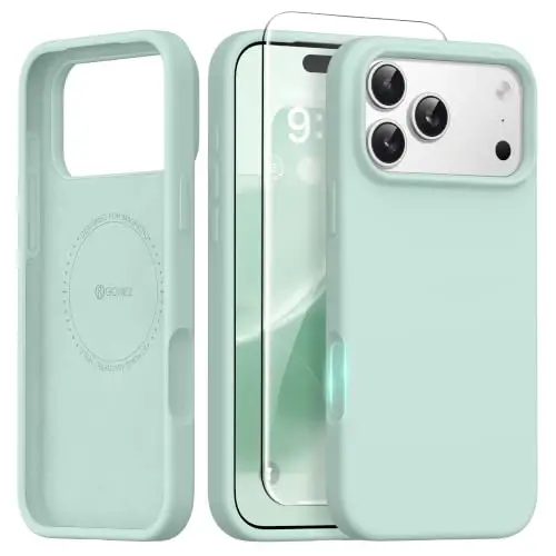 GONEZ Magnetic for iPhone 17 Pro Max Case, [Compatible with MagSafe] Anti-Scratch Microfiber Lining & Screen Protector, Silicone Camera Control, Shockproof Slim Phone Cover 6.9 inch, Mint Green - 1